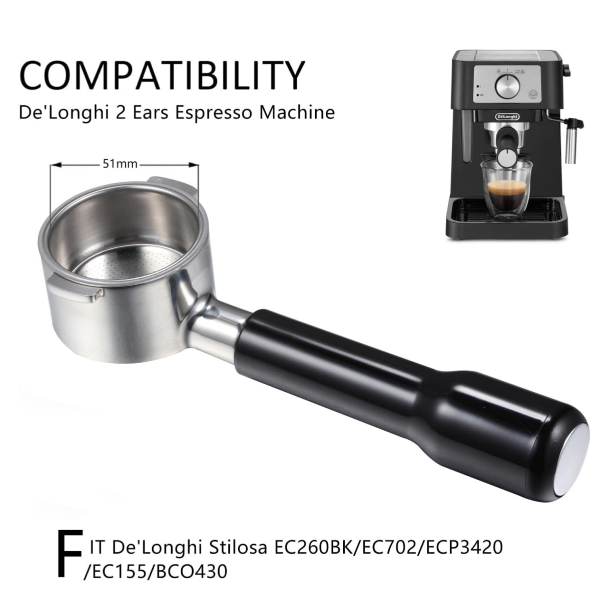 Delonghi Espresso Ecp3420 - Portafilter Tanpa Dasar 51Mm 2 Telinga